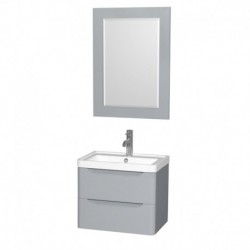 24 inch Single Bathroom Vanity in Gray, Acrylic-Resin Countertop, Integrated Sink, and 24 inch Mirror