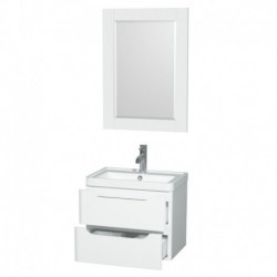 24 inch Single Bathroom Vanity in Glossy White, Acrylic-Resin Countertop, Integrated Sink, and 24 inch Mirror