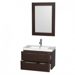 30 inch Single Bathroom Vanity in Espresso, Acrylic-Resin Countertop, Integrated Sink, and 24 inch Mirror