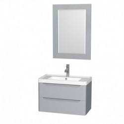 30 inch Single Bathroom Vanity in Gray, Acrylic-Resin Countertop, Integrated Sink, and 24 inch Mirror