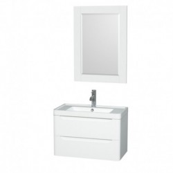 30 inch Single Bathroom Vanity in Glossy White, Acrylic-Resin Countertop, Integrated Sink, and 24 inch Mirror