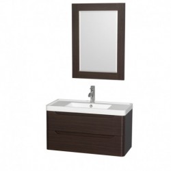 36 inch Single Bathroom Vanity in Espresso, Acrylic-Resin Countertop, Integrated Sink, and 24 inch Mirror
