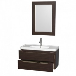 36 inch Single Bathroom Vanity in Espresso, Acrylic-Resin Countertop, Integrated Sink, and 24 inch Mirror