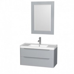 36 inch Single Bathroom Vanity in Gray, Acrylic-Resin Countertop, Integrated Sink, and 24 inch Mirror