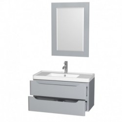 36 inch Single Bathroom Vanity in Gray, Acrylic-Resin Countertop, Integrated Sink, and 24 inch Mirror