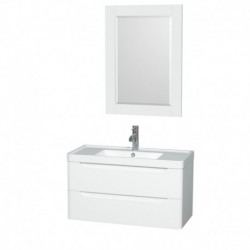 36 inch Single Bathroom Vanity in Glossy White, Acrylic-Resin Countertop, Integrated Sink, and 24 inch Mirror