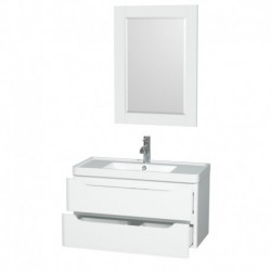36 inch Single Bathroom Vanity in Glossy White, Acrylic-Resin Countertop, Integrated Sink, and 24 inch Mirror