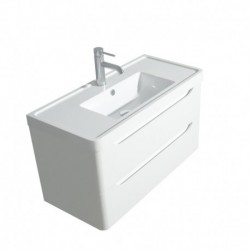 36 inch Single Bathroom Vanity in Glossy White, Acrylic-Resin Countertop, Integrated Sink, and 24 inch Mirror