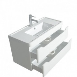 36 inch Single Bathroom Vanity in Glossy White, Acrylic-Resin Countertop, Integrated Sink, and 24 inch Mirror