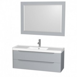 48 inch Single Bathroom Vanity in Gray, Acrylic-Resin Countertop, Integrated Sink, and 46 inch Mirror
