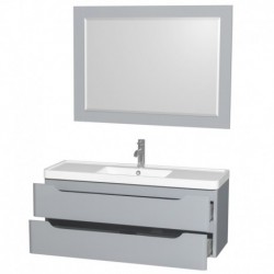48 inch Single Bathroom Vanity in Gray, Acrylic-Resin Countertop, Integrated Sink, and 46 inch Mirror