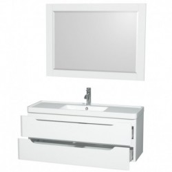 48 inch Single Bathroom Vanity in Glossy White, Acrylic-Resin Countertop, Integrated Sink, and 46 inch Mirror