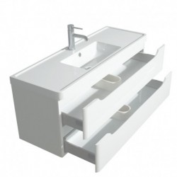 48 inch Single Bathroom Vanity in Glossy White, Acrylic-Resin Countertop, Integrated Sink, and 46 inch Mirror