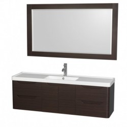 60 inch Single Bathroom Vanity in Espresso, Acrylic-Resin Countertop, Integrated Sink, and 58 inch Mirror