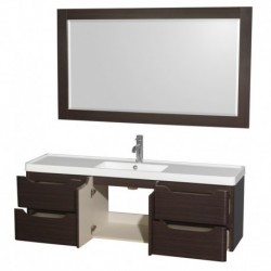 60 inch Single Bathroom Vanity in Espresso, Acrylic-Resin Countertop, Integrated Sink, and 58 inch Mirror