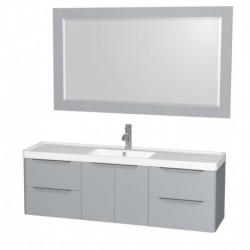 60 inch Single Bathroom Vanity in Gray, Acrylic-Resin Countertop, Integrated Sink, and 58 inch Mirror