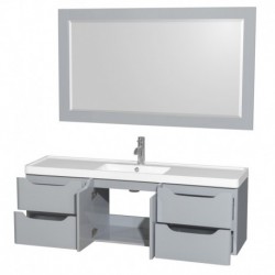 60 inch Single Bathroom Vanity in Gray, Acrylic-Resin Countertop, Integrated Sink, and 58 inch Mirror
