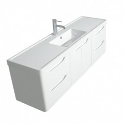 60 inch Single Bathroom Vanity in Glossy White, Acrylic-Resin Countertop, Integrated Sink, and 58 inch Mirror