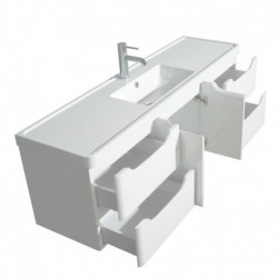 60 inch Single Bathroom Vanity in Glossy White, Acrylic-Resin Countertop, Integrated Sink, and 58 inch Mirror