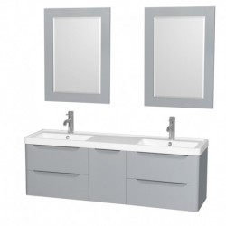 60 inch Double Bathroom Vanity in Gray, Acrylic-Resin Countertop, Integrated Sinks, and 24 inch Mirrors