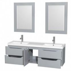 60 inch Double Bathroom Vanity in Gray, Acrylic-Resin Countertop, Integrated Sinks, and 24 inch Mirrors