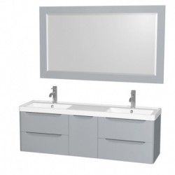 60 inch Double Bathroom Vanity in Gray, Acrylic-Resin Countertop, Integrated Sinks, and 58 inch Mirror