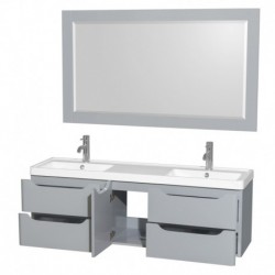 60 inch Double Bathroom Vanity in Gray, Acrylic-Resin Countertop, Integrated Sinks, and 58 inch Mirror