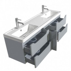 60 inch Double Bathroom Vanity in Gray, Acrylic-Resin Countertop, Integrated Sinks, and 58 inch Mirror