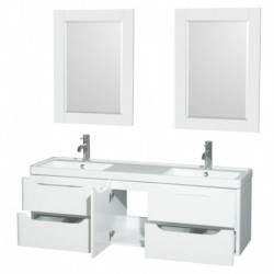 60 inch Double Bathroom Vanity in Glossy White, Acrylic-Resin Countertop, Integrated Sinks, and 24 inch Mirrors