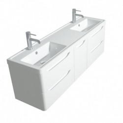 60 inch Double Bathroom Vanity in Glossy White, Acrylic-Resin Countertop, Integrated Sinks, and 58 inch Mirror