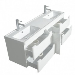 60 inch Double Bathroom Vanity in Glossy White, Acrylic-Resin Countertop, Integrated Sinks, and 58 inch Mirror