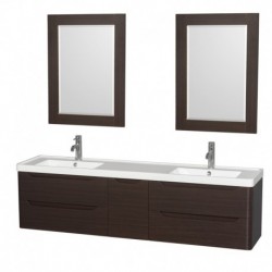 72 inch Double Bathroom Vanity in Espresso, Acrylic-Resin Countertop, Integrated Sinks, and 24 inch Mirrors