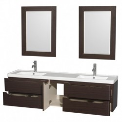 72 inch Double Bathroom Vanity in Espresso, Acrylic-Resin Countertop, Integrated Sinks, and 24 inch Mirrors