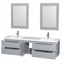 72 inch Double Bathroom Vanity in Gray, Acrylic-Resin Countertop, Integrated Sinks, and 24 inch Mirrors