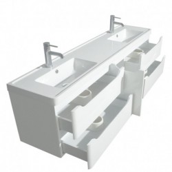 72 inch Double Bathroom Vanity in Glossy White, Acrylic-Resin Countertop, Integrated Sinks, and 24 inch Mirrors
