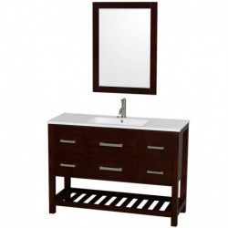 48 inch Single Bathroom Vanity in Espresso, White Porcelain Countertop, Integrated Sink, and 24 inch Mirror