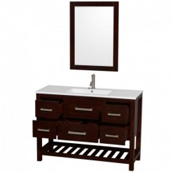 48 inch Single Bathroom Vanity in Espresso, White Porcelain Countertop, Integrated Sink, and 24 inch Mirror