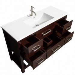 48 inch Single Bathroom Vanity in Espresso, White Porcelain Countertop, Integrated Sink, and 24 inch Mirror
