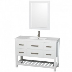 48 inch Single Bathroom Vanity in White, White Porcelain Countertop, Integrated Sink, and 24 inch Mirror