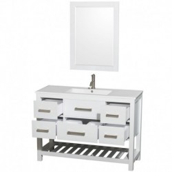 48 inch Single Bathroom Vanity in White, White Porcelain Countertop, Integrated Sink, and 24 inch Mirror