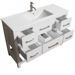 48 inch Single Bathroom Vanity in White, White Porcelain Countertop, Integrated Sink, and 24 inch Mirror