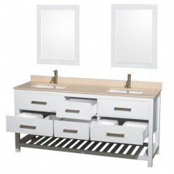72 inch Double Bathroom Vanity in White, Ivory Marble Countertop, Undermount Square sinks, and 24 inch Mirrors