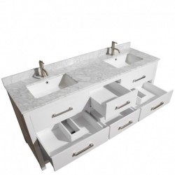 72 inch Double Bathroom Vanity in White, Ivory Marble Countertop, Undermount Square sinks, and 24 inch Mirrors