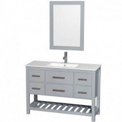 48 inch Single Bathroom Vanity in Gray, White Porcelain Countertop, Integrated Sink, and 24 inch Mirror