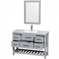 48 inch Single Bathroom Vanity in Gray, White Porcelain Countertop, Integrated Sink, and 24 inch Mirror