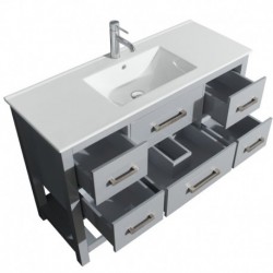 48 inch Single Bathroom Vanity in Gray, White Porcelain Countertop, Integrated Sink, and 24 inch Mirror