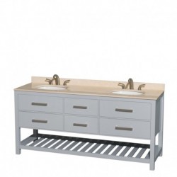 72 inch Double Bathroom Vanity in Gray, Ivory Marble Countertop, Undermount Oval sinks, and No Mirror