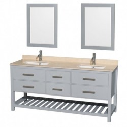 72 inch Double Bathroom Vanity in Gray, Ivory Marble Countertop, Undermount Square sinks, and 24 inch Mirrors