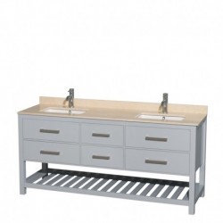 72 inch Double Bathroom Vanity in Gray, Ivory Marble Countertop, Undermount Square sinks, and No Mirror