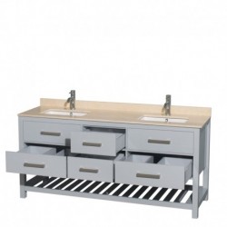 72 inch Double Bathroom Vanity in Gray, Ivory Marble Countertop, Undermount Square sinks, and No Mirror